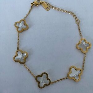 18k Gold Plated and White Clover Bracelet